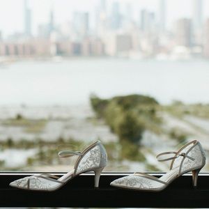Bella belle Ivory D'Orsay Lace Wedding Shoes for Bride Low Heel Design
